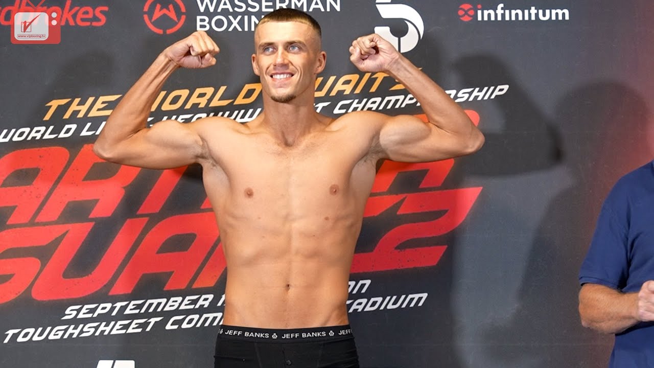 Weigh-in Ashley Marron v Peter Alekanddrov for Channel 5 & Wasserman show in Bolton 1/9/23 background