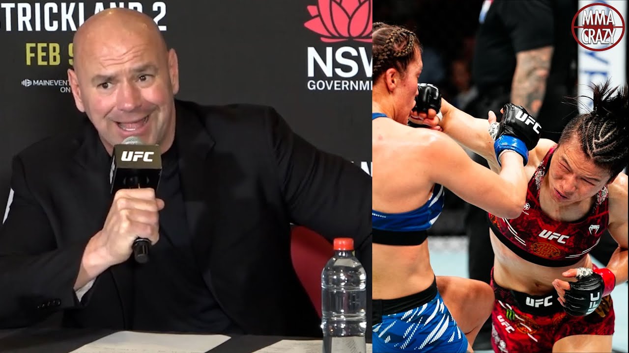 Dana White reacts to Zhang Weili DOMINANT win over Tatiana Suarez at UFC 312 background