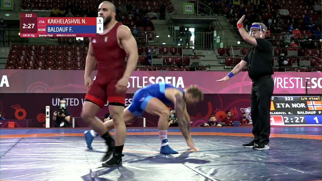 1/4 GR - 97 kg: N. KAKHELASHVIL (ITA) v. F. BALDAUF (NOR) background
