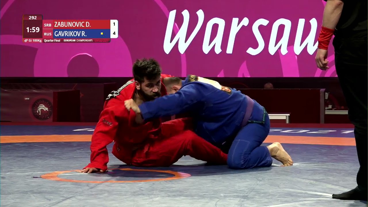 1/4 Men's GP Gi - 100 kg: D. ZABUNOVIC (SRB) v. R. GAVRIKOV (RUS) background