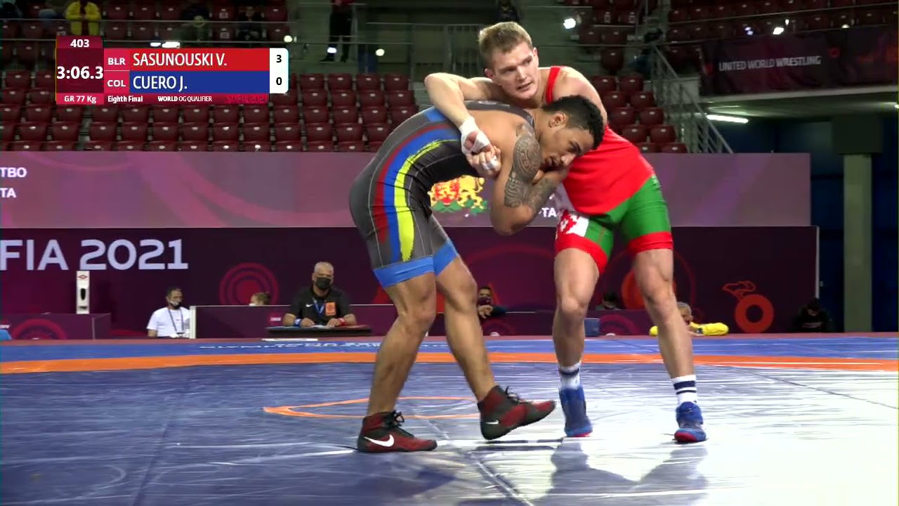 1/8 GR - 77 kg: V. SASUNOUSKI (BLR) v. J. CUERO MUNOZ (COL)