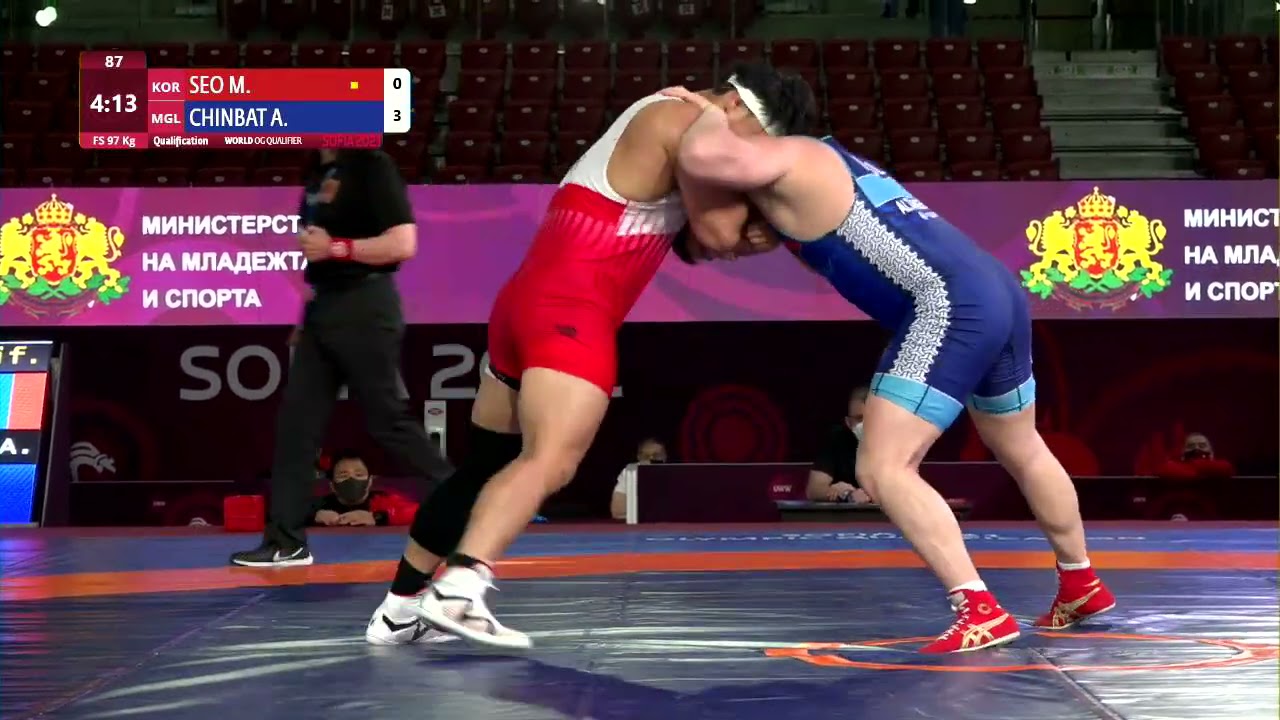 Qual. FS - 97 kg: M. SEO (KOR) v. A. CHINBAT (MGL) background