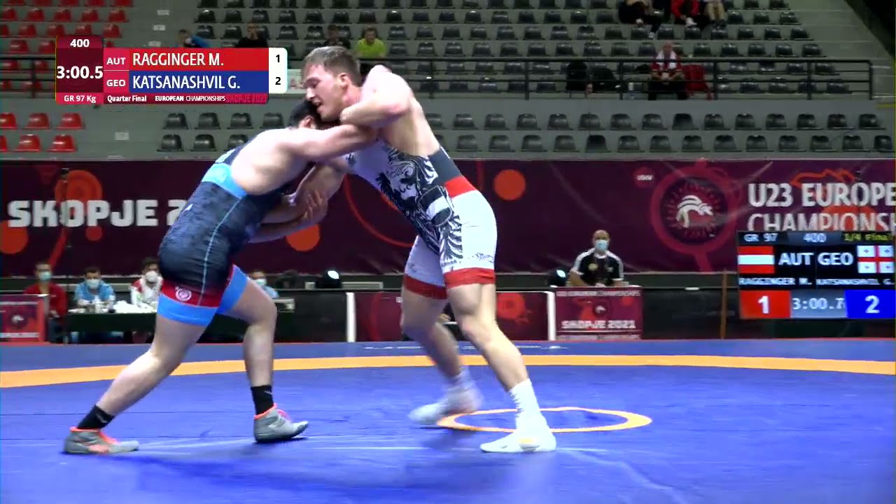 1/4 GR - 97 kg: M. RAGGINGER (AUT) v. G. KATSANASHVIL (GEO) background