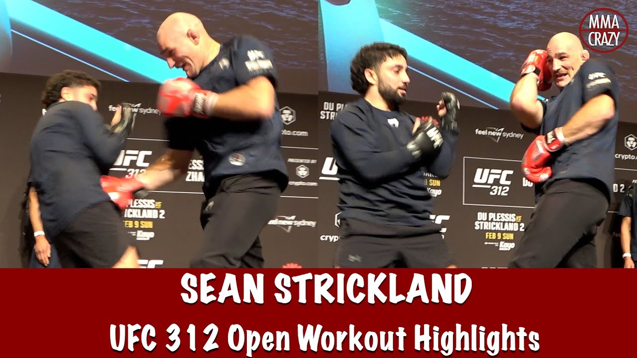 Sean Strickland spars with fan at UFC 312 open workouts Highlights background