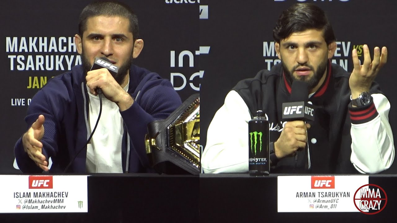 Islam Makhachev vs. Arman Tsarukyan December Press Conference Highlights UFC 311 background