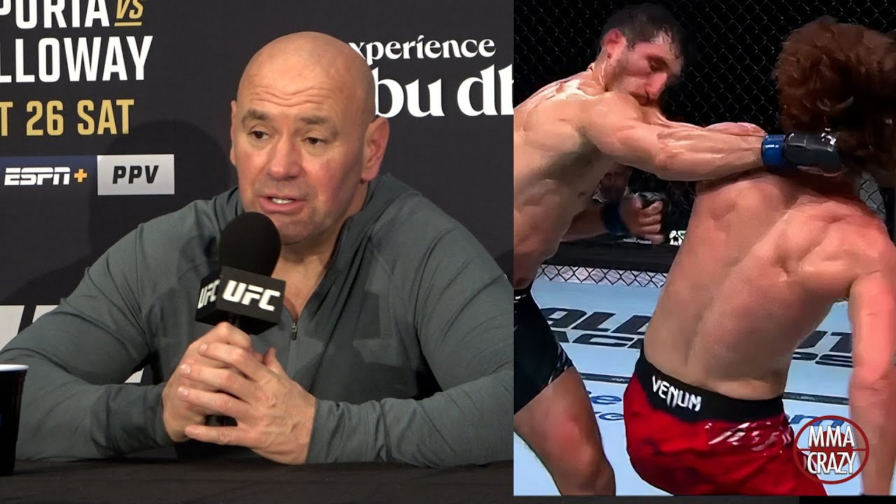 Dana White Reacts to Shara Magomedov double spinning back fist KO at UFC 308 background
