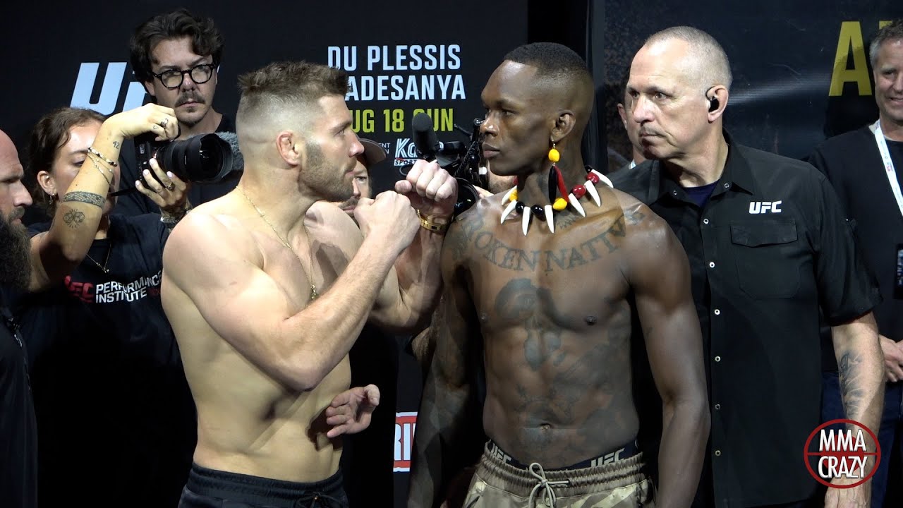 INTENSE! UFC 305: Dricus Du Plessis vs. Israel Adesanya Weigh-in Face Off background