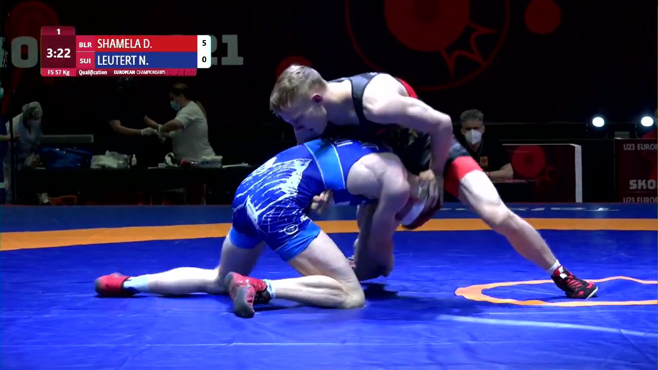 Qual. FS - 57 kg: D. SHAMELA (BLR) v. N. LEUTERT (SUI) background