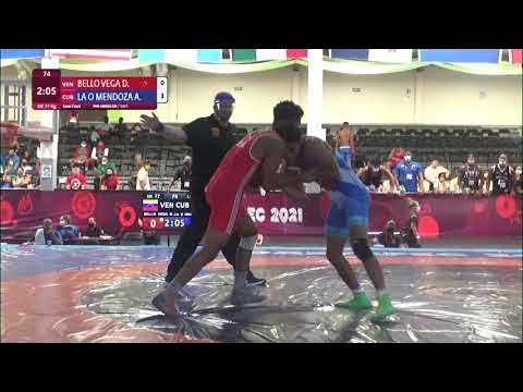 1/2 GR - 77 kg: D. BELLO VEGA (VEN) v. A. LA O MENDOZA (CUB) background