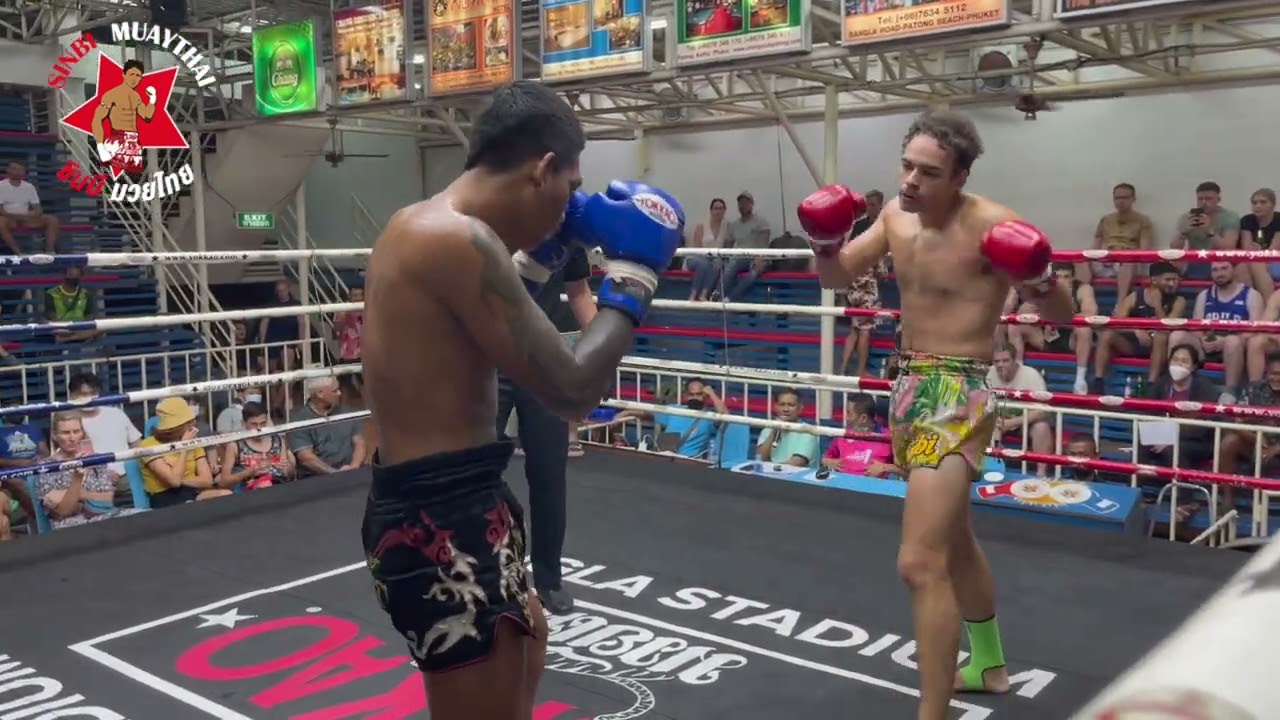 Benjamin Sinbimuaythai from Denmark fights at Bangla Boxing Stadium, 12th July 2022 backdrop