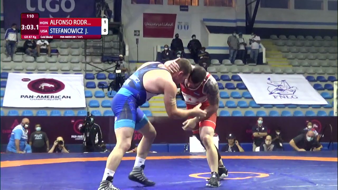 GOLD GR - 87 kg: A. ALFONSO RODR (HON) v. J. STEFANOWICZ (USA) background