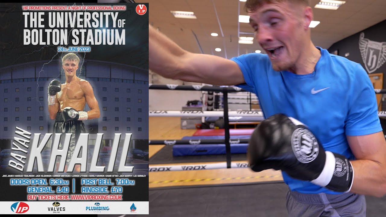 Bayan Khalil working hard with coach Ricky Hatton ahead of his 3rd fight in Bolton on June 24th
