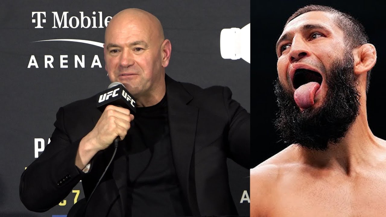 Dana White SHUTS DOWN reporter over Khamzat Chimaev question “HE’S NOT NEXT’ background