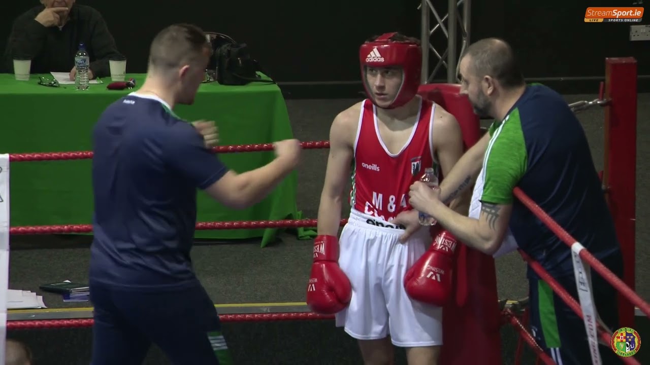 2024 National U18 Championship 60kg Jack Johnston (Marble City) V Danny O’Neill St (John Bosco U) background