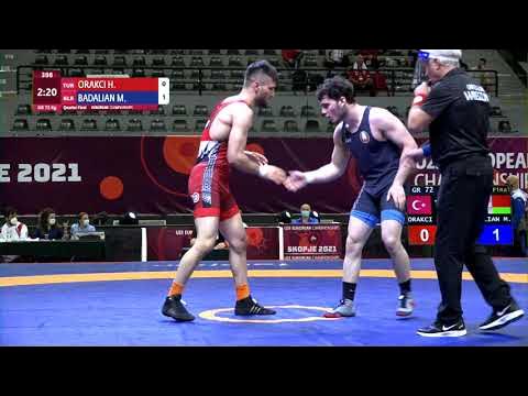 1/4 GR - 72 kg: H. ORAKCI (TUR) v. M. BADALIAN (BLR) background