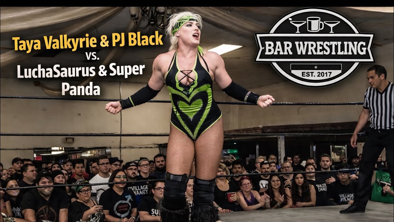 Taya Valkyrie & PJ Black vs. LuchaSaurus & Super Panda | Intergender Tag Team Mayhem | Bar Wrestling