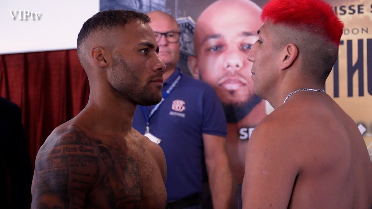 Troy Williamson v David Benitez weigh-in for Channel 5 show in Bolton 17.05.22 background