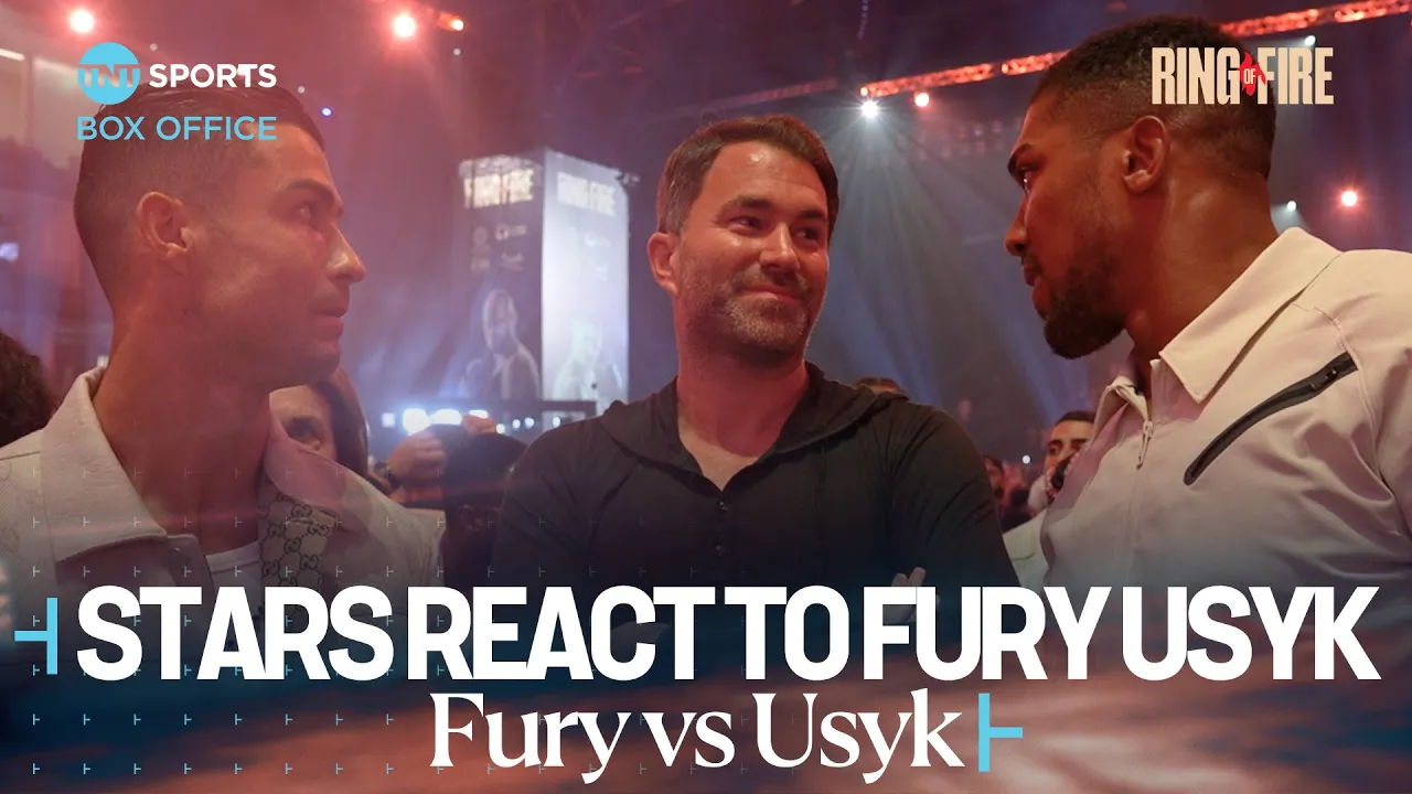 Cristiano Ronaldo, Eddie Hearn & Anthony Joshua react after winner of #FuryUsyk 🇸🇦 is announced 👀 background