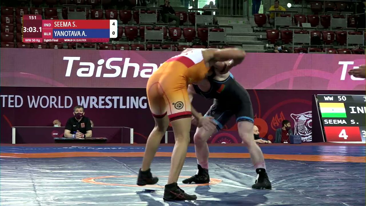 1/8 WW - 50 kg: S. SEEMA (IND) v. A. YANOTAVA (BLR) background