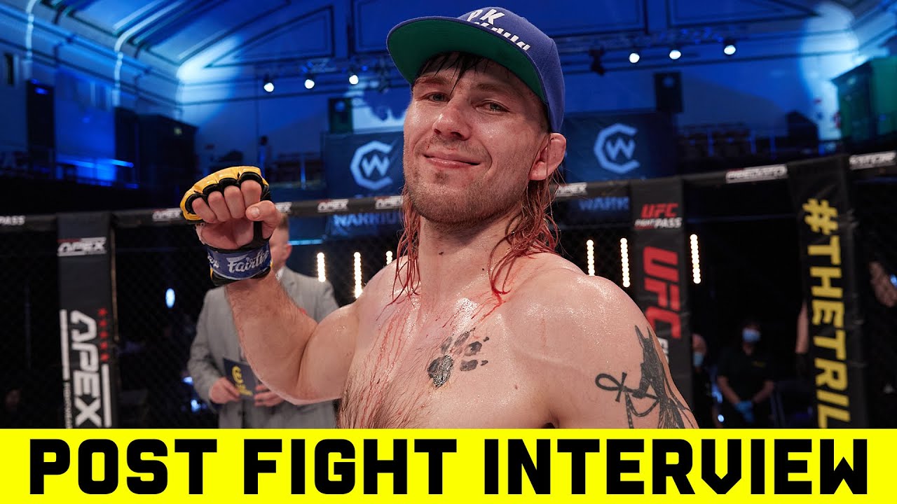 Jesse Urholin speaks to Edith Labelle after his win at CW 128