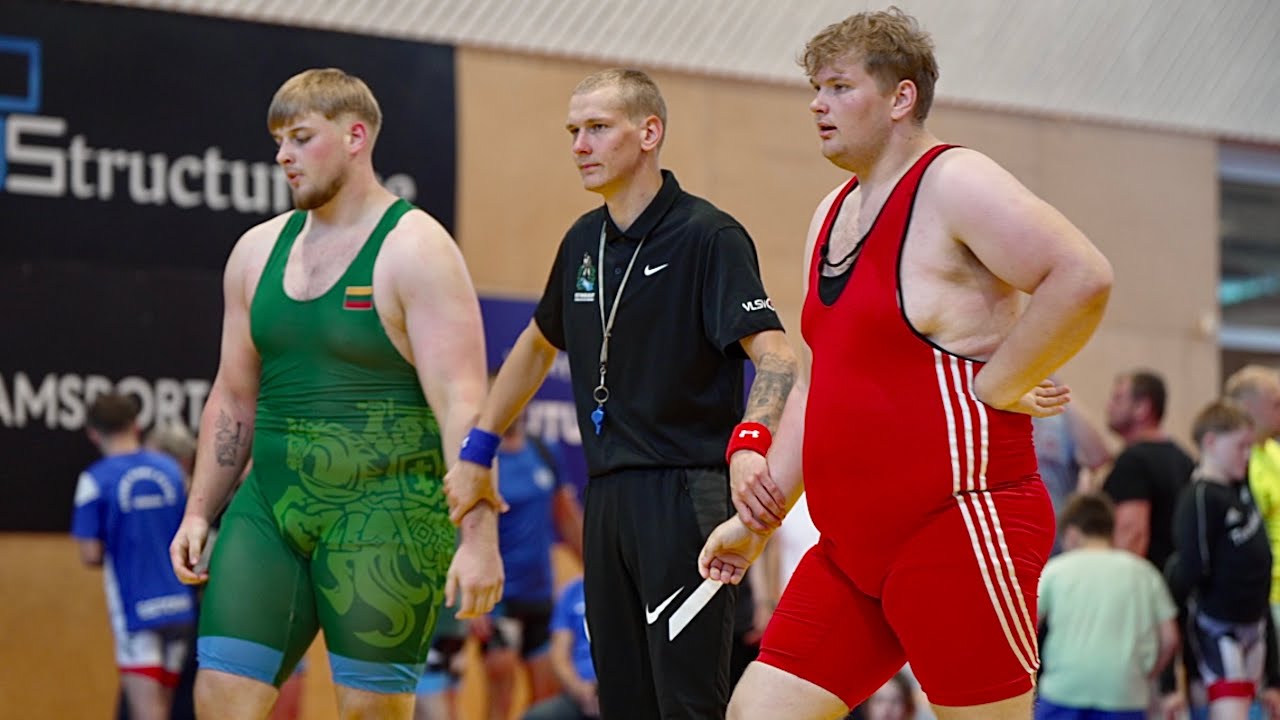Olavi Reilent (EST) vs Pius Baldysius (LTU) 130kg. Greco-roman men wrestling.