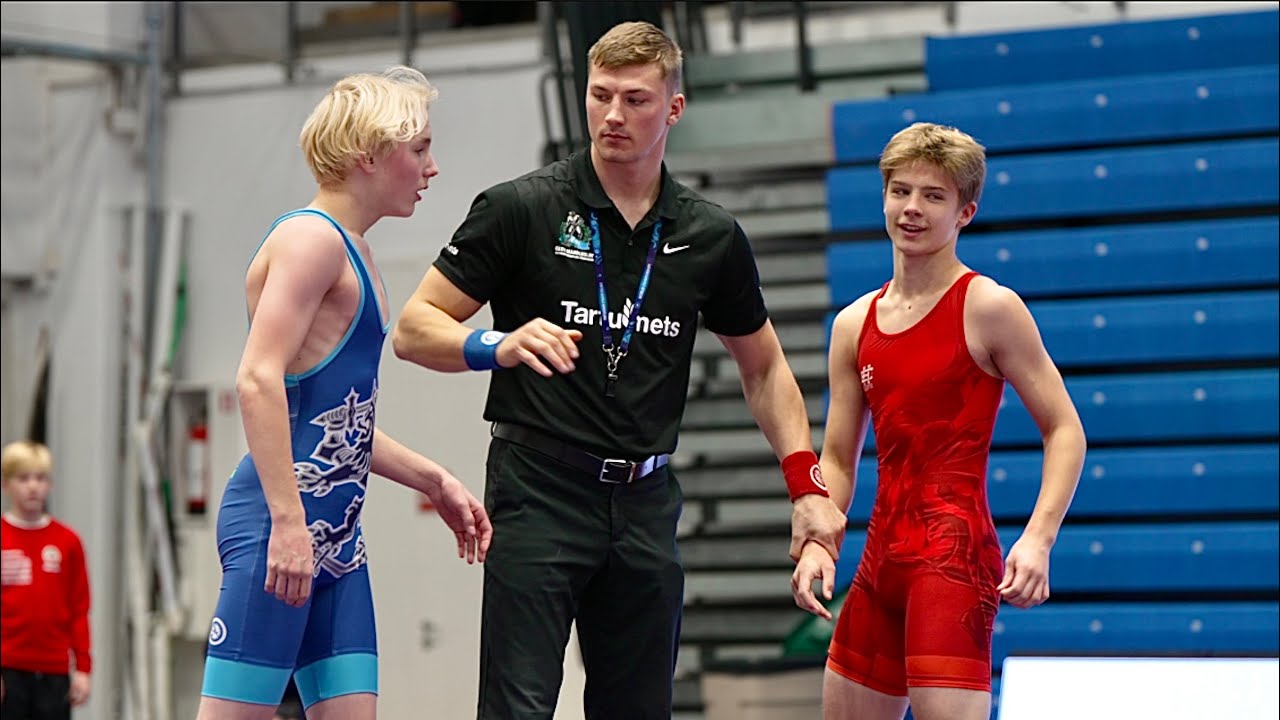 U15 M. Abilon (EST) vs L. Pahkala (FIN) 62kg. Youth boys greco-roman wrestling. backdrop