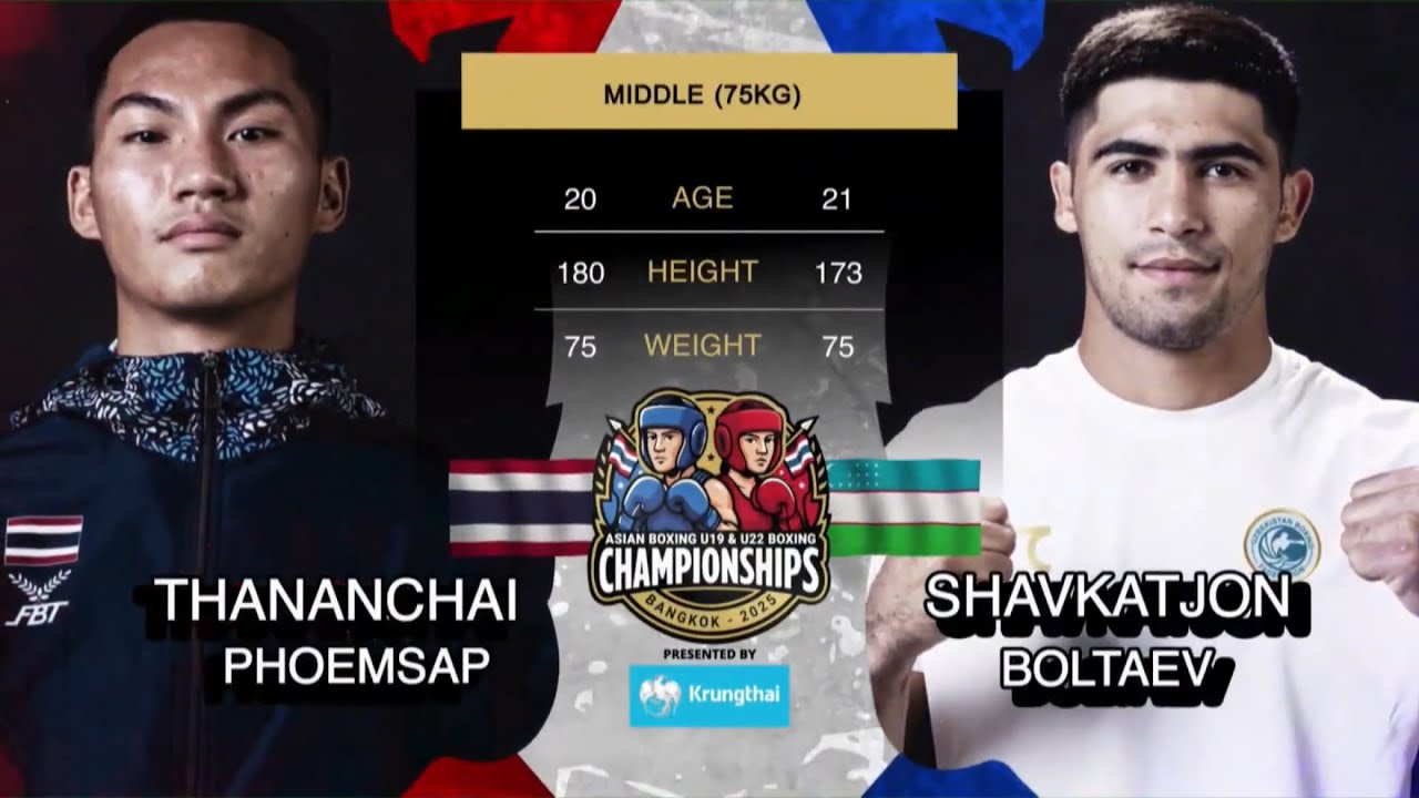 Shavkatjon Boltaev (UZB) vs. Thananchai Phoemsap (THA) Asian U22 Championships 2025 SF's (75kg) background