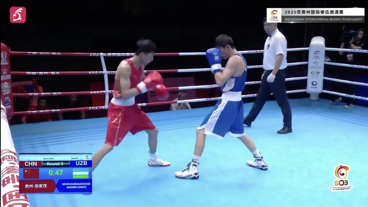 Muhammadkodir Mamirjonov (UZB) vs. Zhang Jiamao (CHN) Guizhou Tournament 2025 QF's (51kg) backdrop