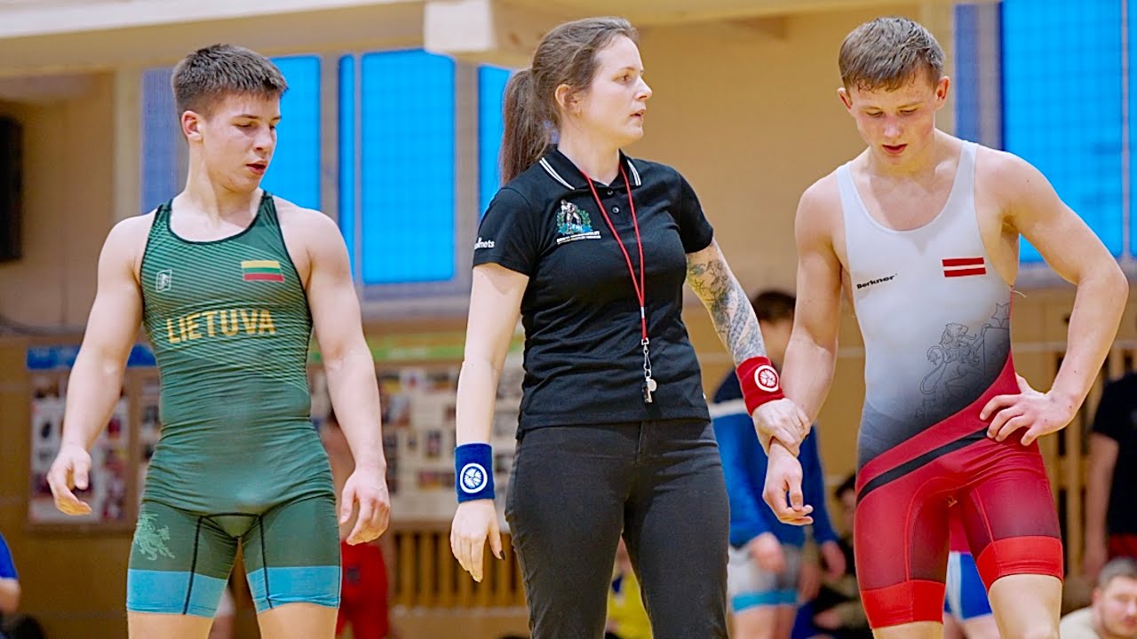 U17 J. Zukovs (LAT) vs R. Taujanskis (LTU) 65kg. Youth boys greco-roman wrestling. background