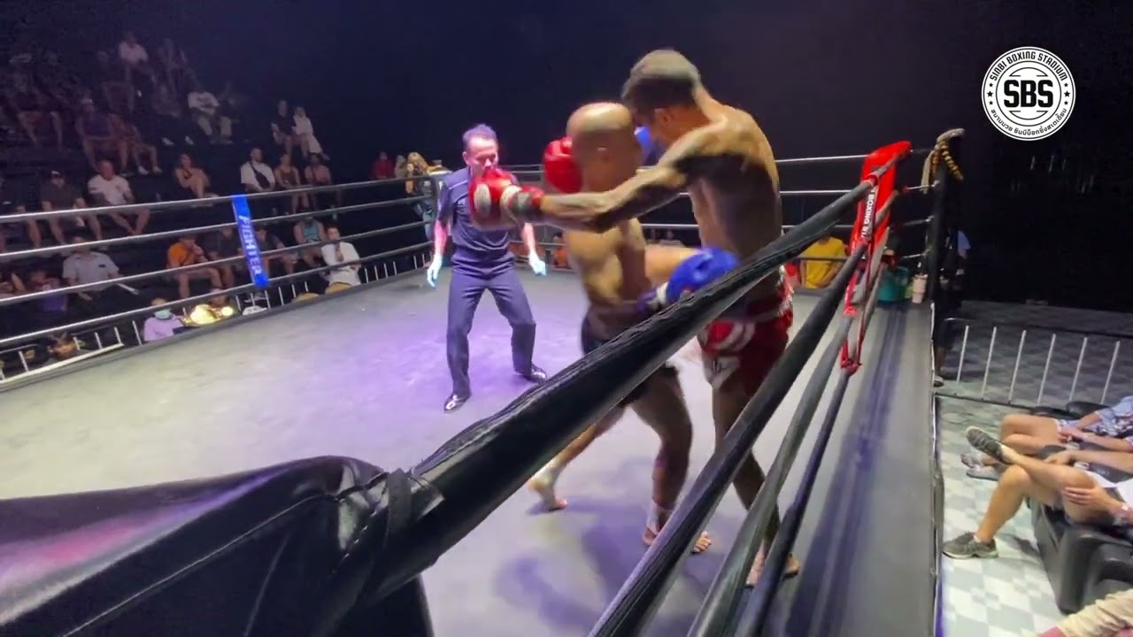 Baptiste Sinbimuaythai from France (red) v. Marus TNY Muaythai from Iran (Blue) backdrop