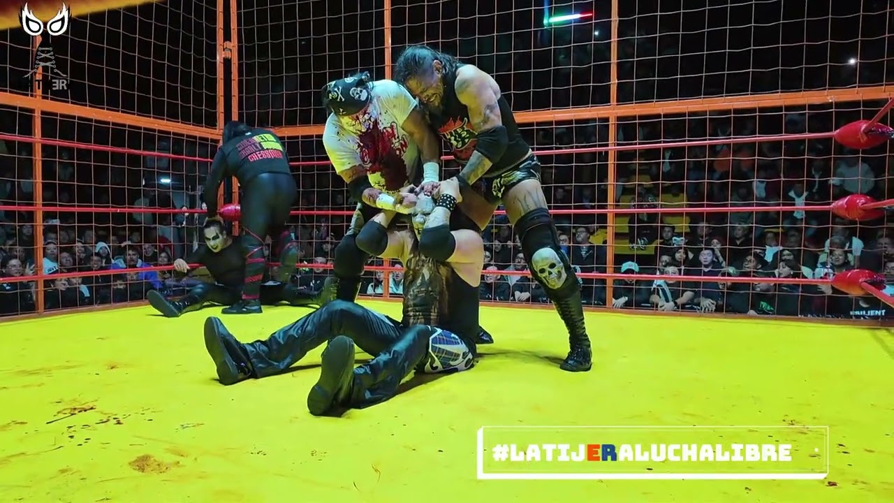 Lucha estelar en jaula: Los Hell Brothers con Ciber, Charly y Chessman ๐ La Secta en la Arena Neza background