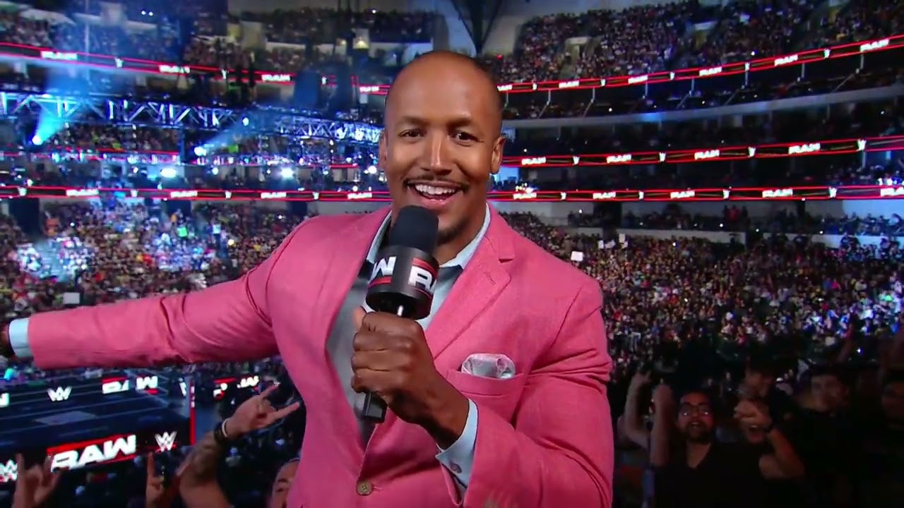 Byron Saxton reports from the Interstitial Concourse ahead of tonight’s action | Raw Oct 6, 2025 background