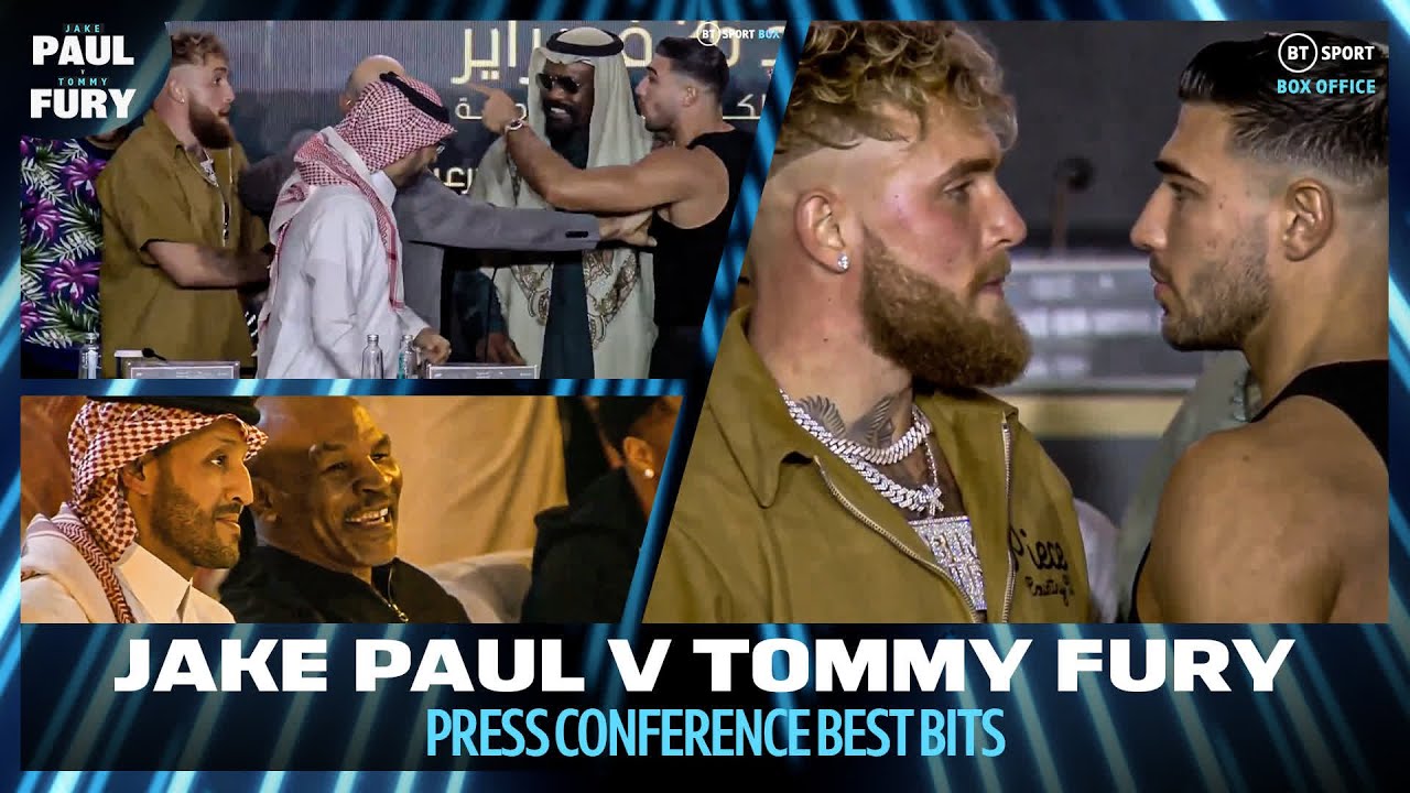The best bits from the Jake Paul v Tommy Fury press conference | heated exchanges + a fiery face-off background