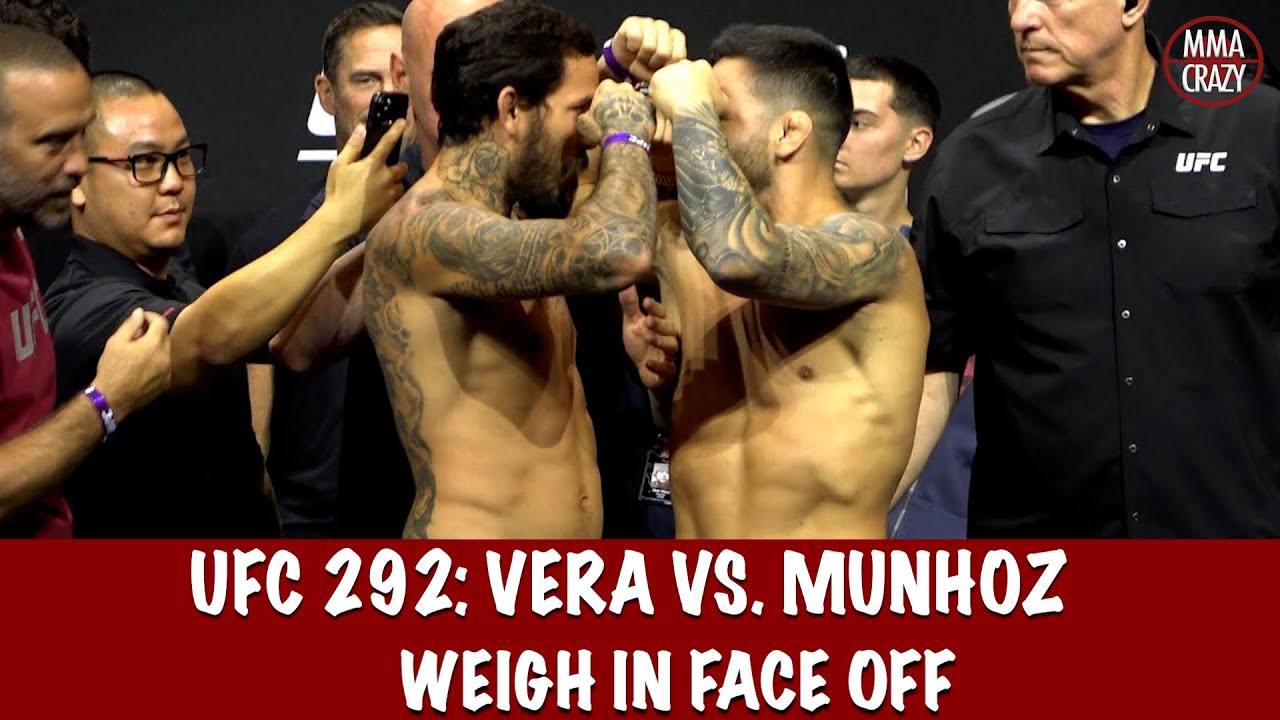 UFC 292: Marlon Chito Vera vs. Pedro Munhoz Weigh in Face off background