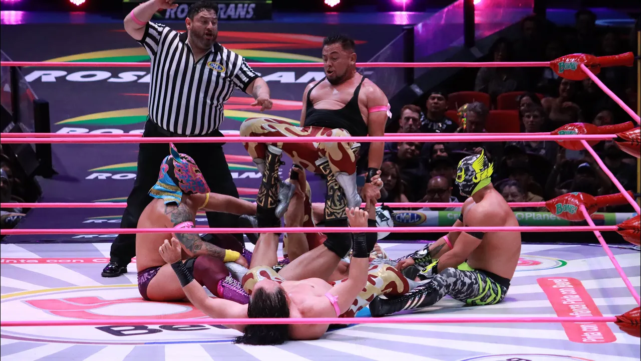 CMLL: Averno, Mephisto y Euforia 🆚 Titán, Esfinge y Neón background
