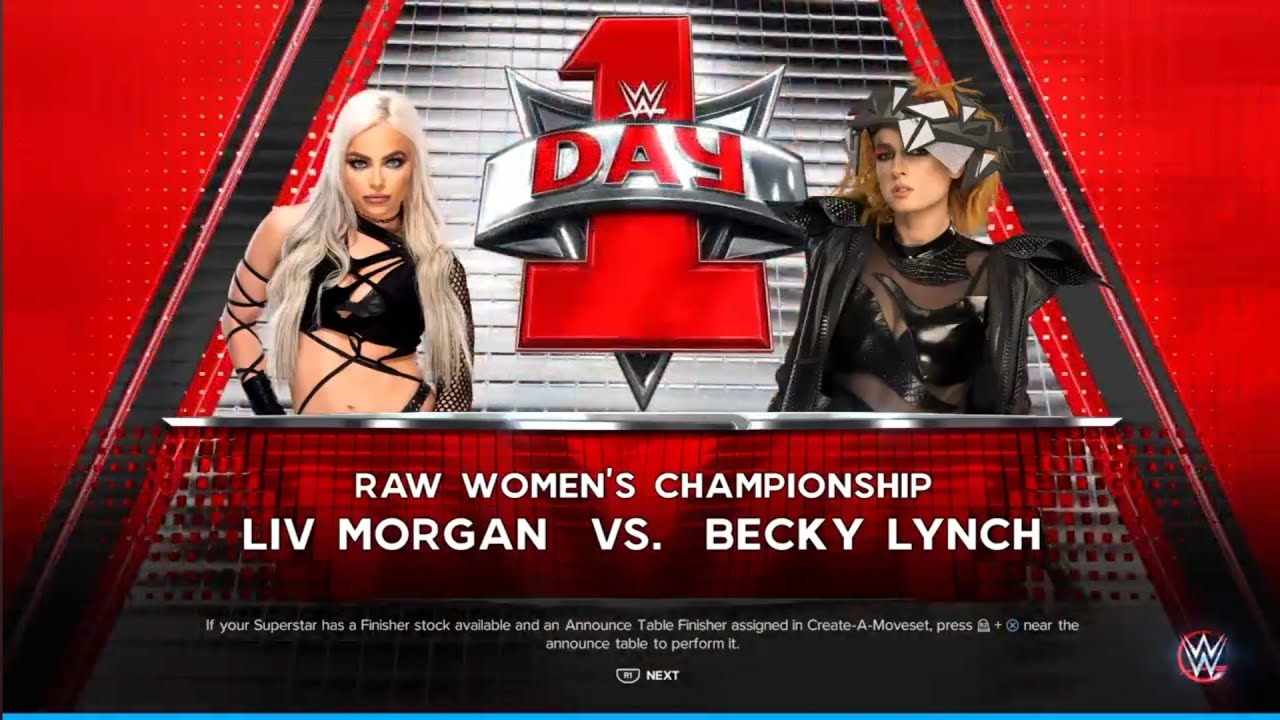 Liv Morgan vs Becky Lynch. Day 1. WWE 2K23 background