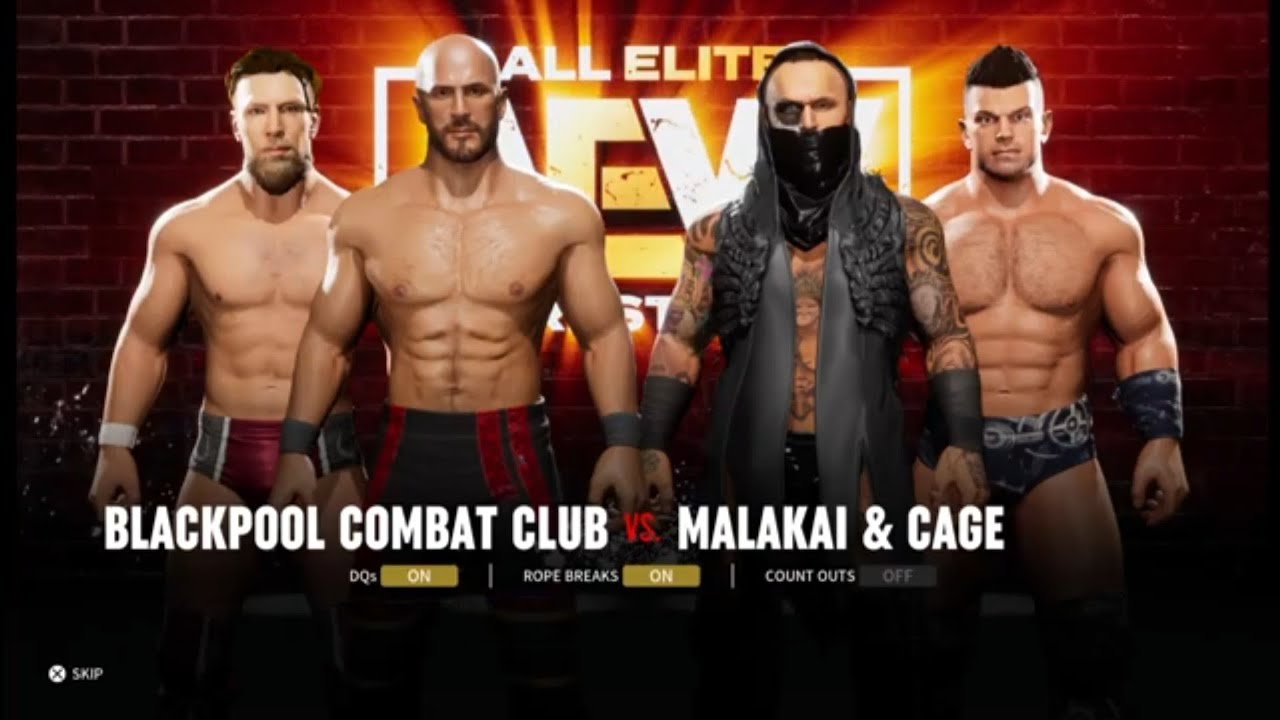 Blackpool Combat Club vs Malakai & Cage. Worlds End. AEW: Fight Forever background