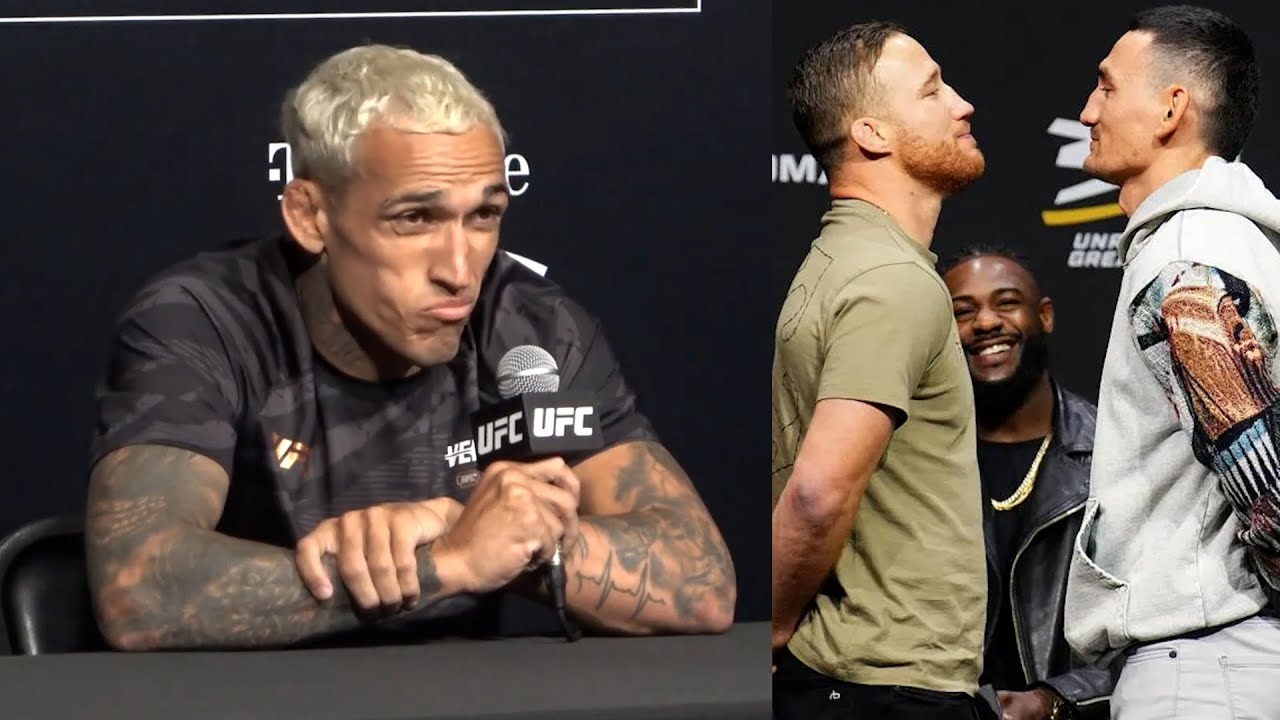 Charles Oliveira predicts Justin Gaethje vs. Max Holloway for UFC 300 background