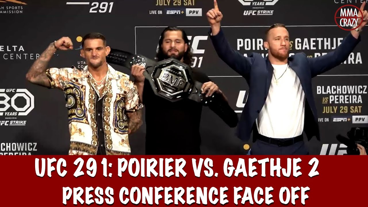 Justin Gaethje vs. Dustin Poirier Face Off at UFC 291 Press Conference with Jorge Masvidal