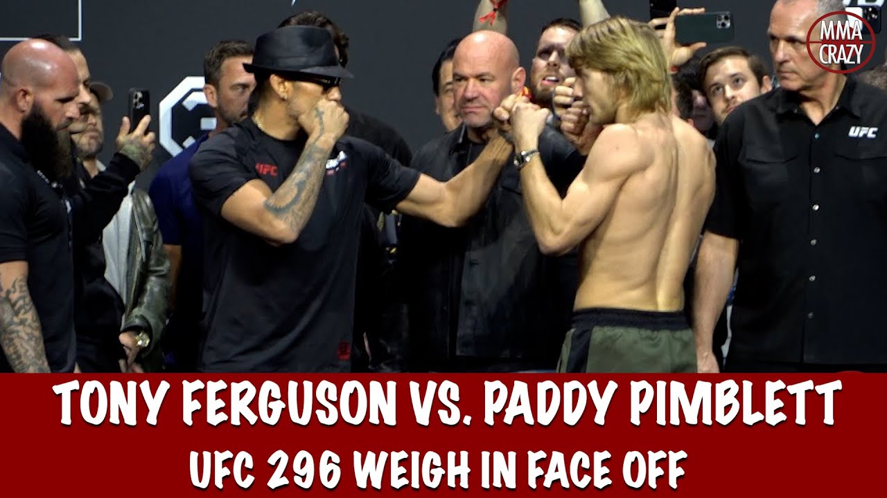 UFC 296: Tony Ferguson vs. Paddy Pimblett Weigh in Face Off background