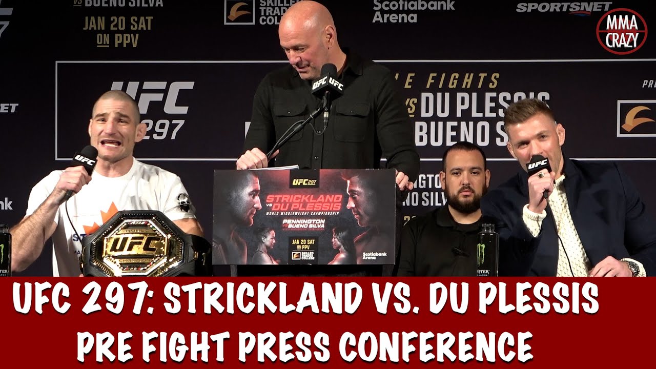 UFC 297 Pre Fight Press Conference Sean Strickland vs Dricus Du Plessis background