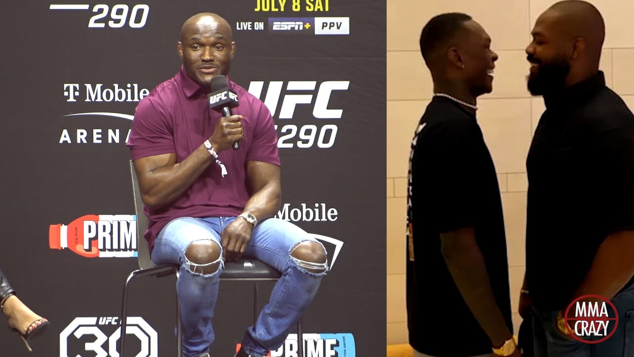 Kamaru Usman Reacts to Jon Jones & Israel Adesanya squashing beef background