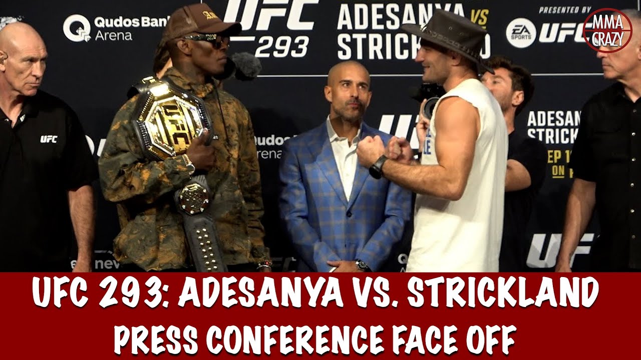 Israel Adesanya vs. Sean Strickland First Face Off at UFC 293 Press Conference background