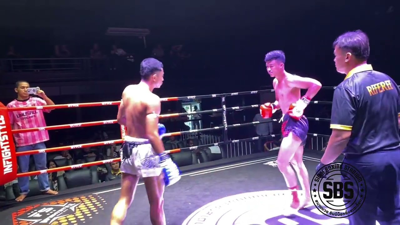 Sing Patape Phuket Singha Muaythai ๐น๐ญ (red) v Petch Monkong Sakpaanoi (blue) ๐น๐ญ backdrop