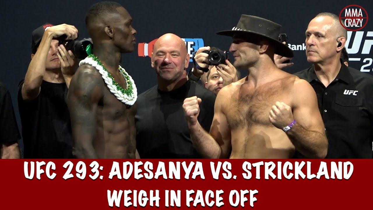 INTENSE! UFC 293 Israel Adesanya vs Sean Strickland Weigh in Face Off background