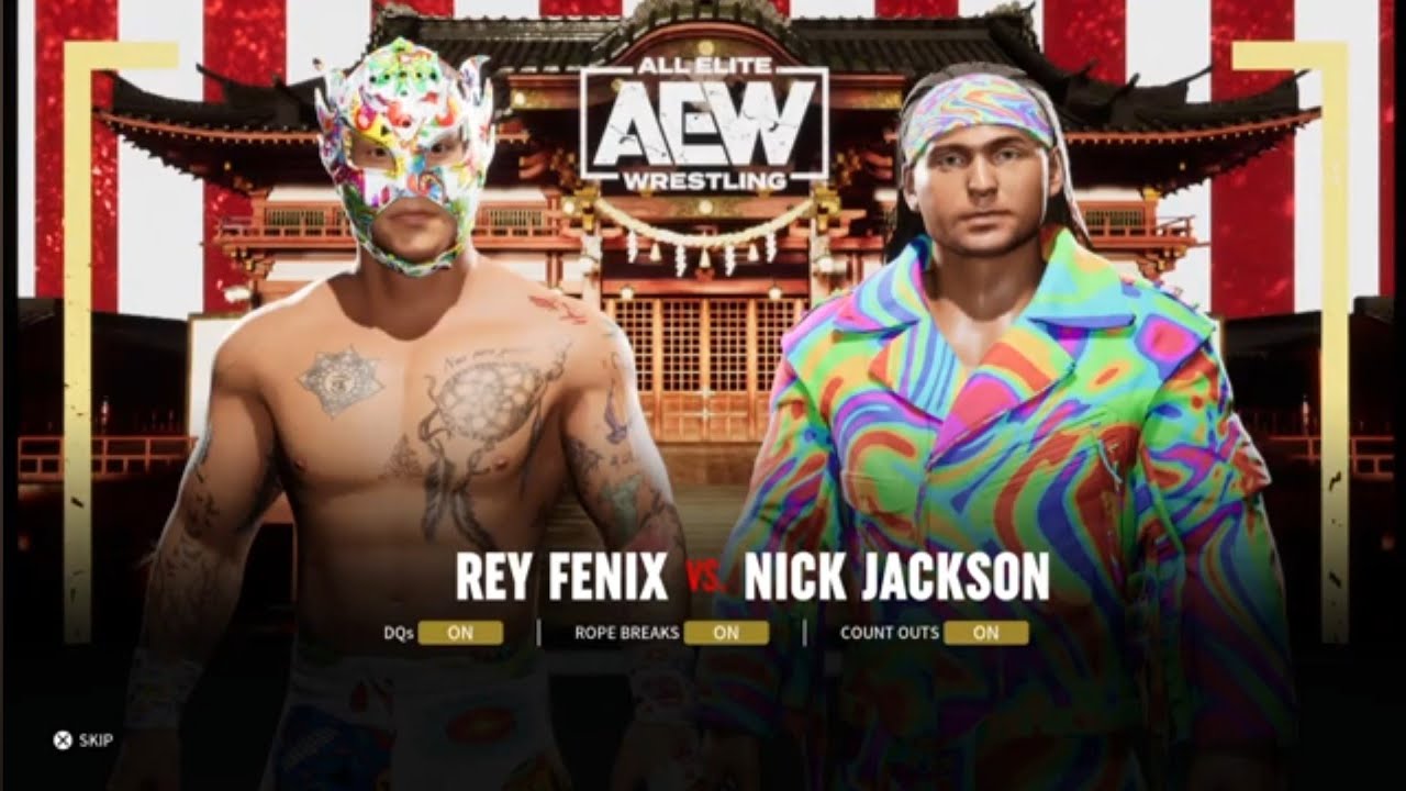 Rey Fenix vs Nick Jackson. Japan Shrine. AEW: Fight Forever background