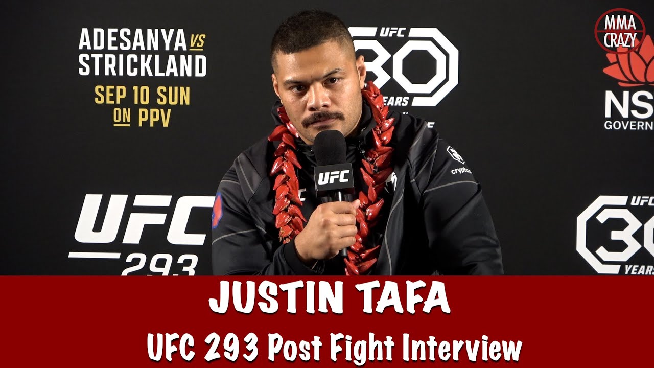 Justin Tafa speaks on eye poke & TKO win over Austen Lane at UFC 293 background