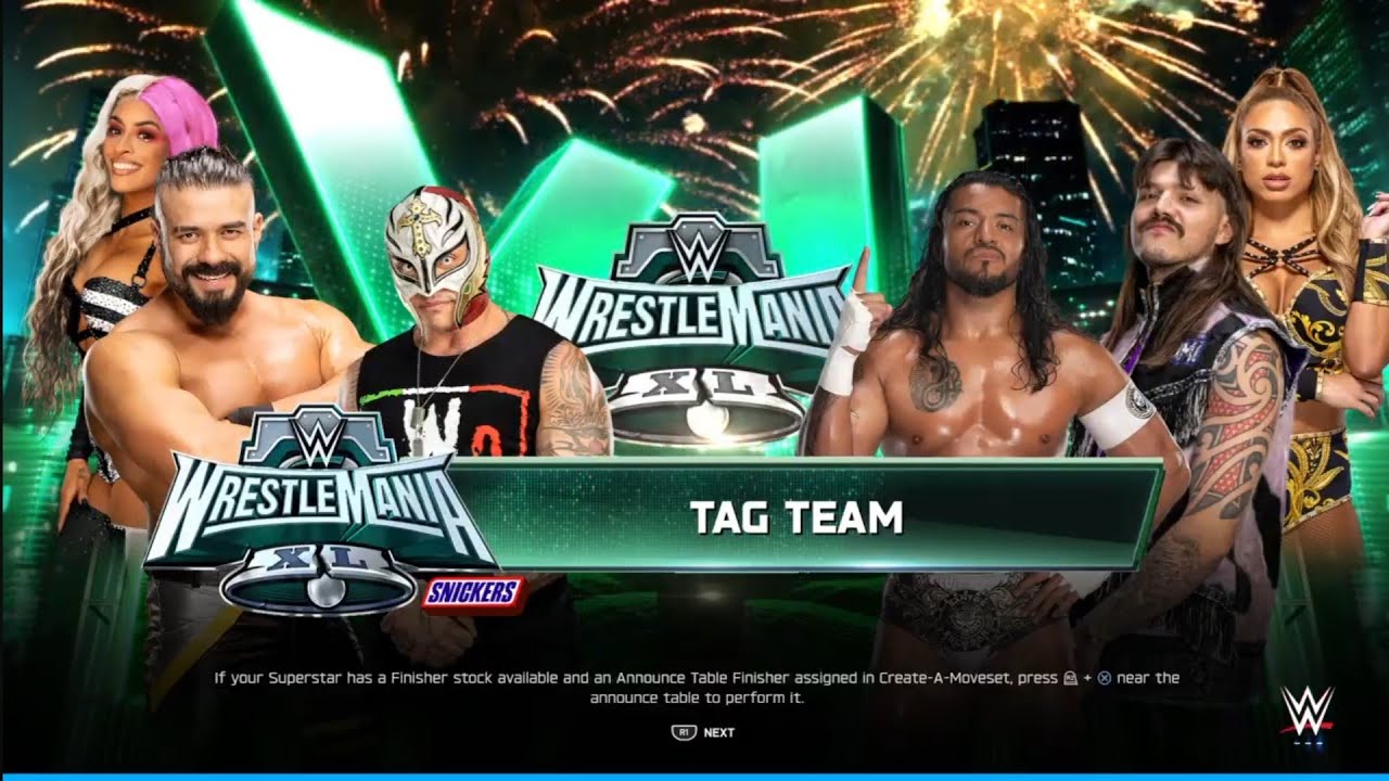 Andrade & Mysterio vs Santos & Dominic.  WrestleMania 40. WWE 2K25