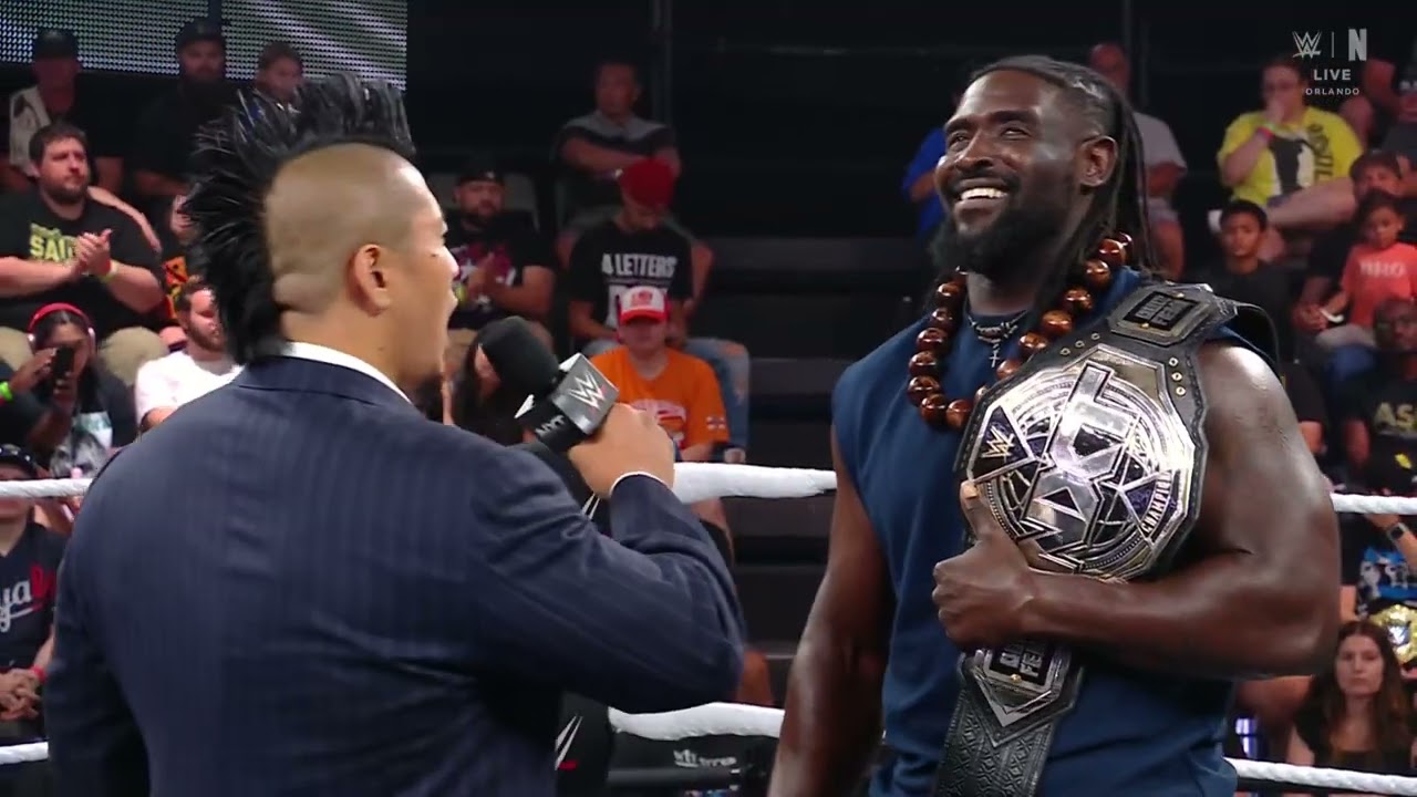 Yoshiki Inamura & Oba Femi come face to face before their title match on Saturday | NXT Jul 8, 2025 background