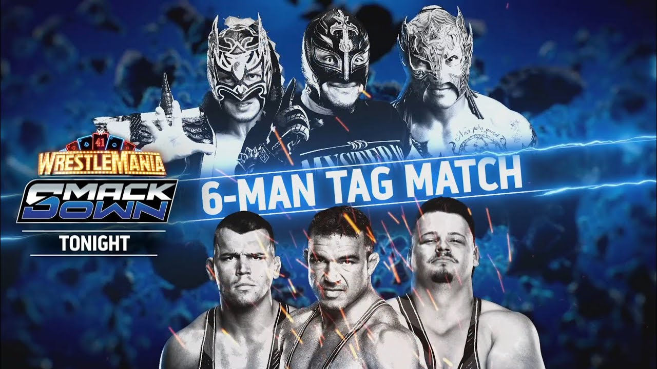 Rey Mysterio, Dragon Lee & Rey Fenix vs American Made: SmackDown, Apr. 18, 2025 backdrop
